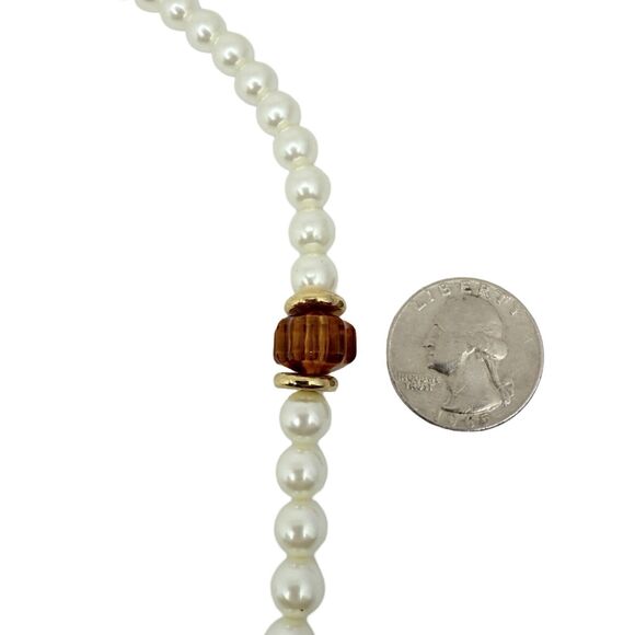 Faux Amber Glass Beaded Pearl Necklace 17" Gold Tone Element Girlcore Trendy - Picture 8 of 10